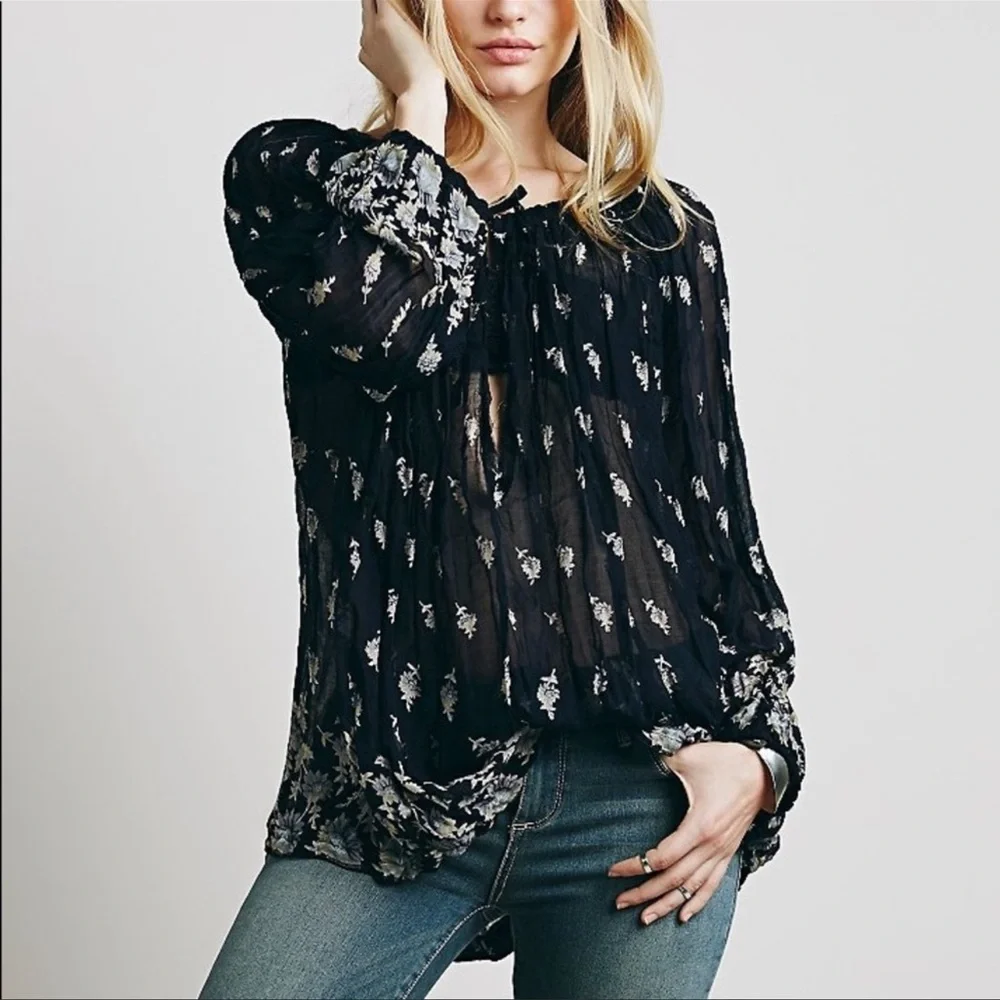 Free People Drippy pattern pintucks blouse XS/S